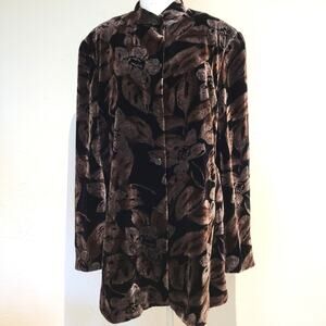 Dana Buchman Vintage 90's Floral Print Velvet Long-Line Button-Up Jacket, Sz 16